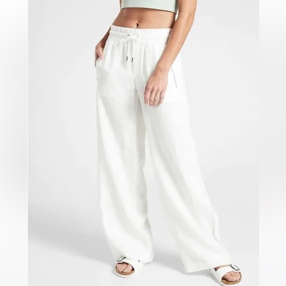 Athleta Cabo Linen Wide Leg Pants Calla Lily White Women’s 14